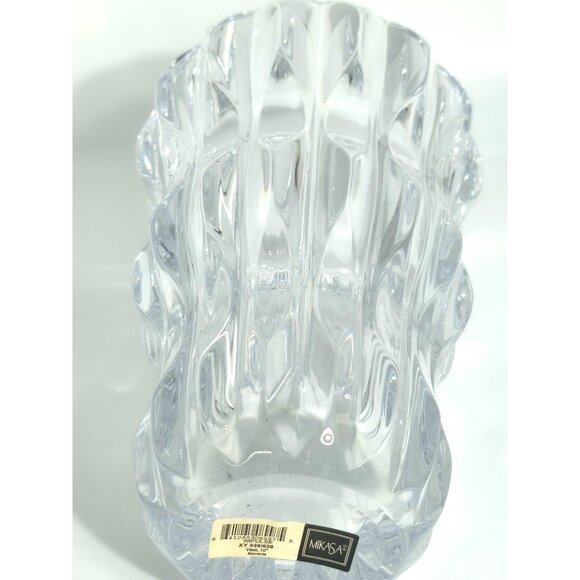 Mikasa Impulse 10" Crystal Vase XY535/626 Slovenia Heavy Clear Ribbed Vintage - Picture 10 of 14